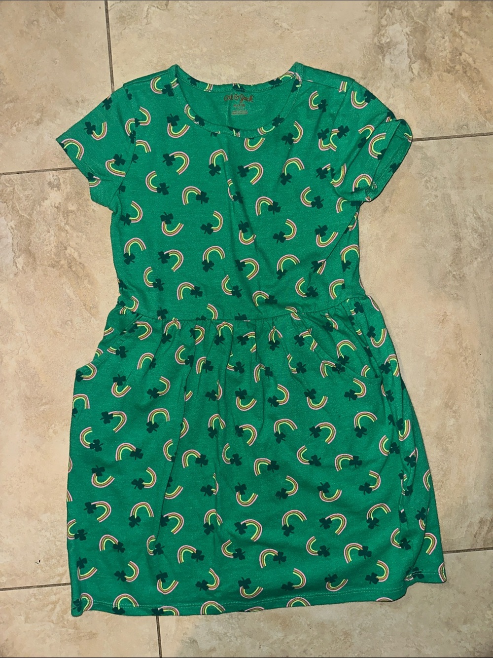 Cat & Jack Green Rainbow & Shamrock Short Sleeve Dress